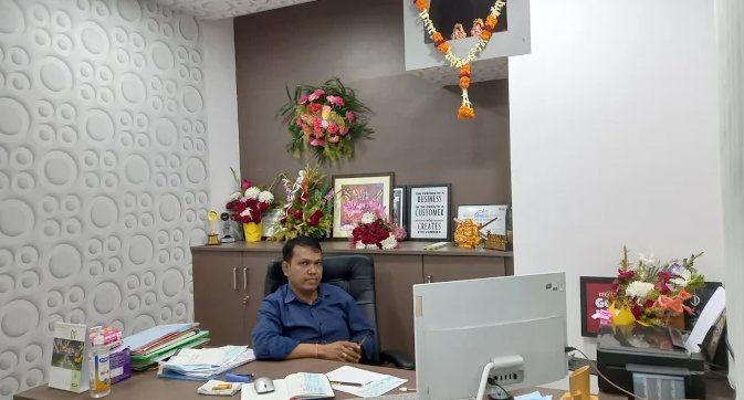 Mr. Bindu Bhusan Swain at his office, Aditri Wealth Care, Cuttack
